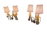 Pair of glass and brass wall lights with tassels, 1950s period