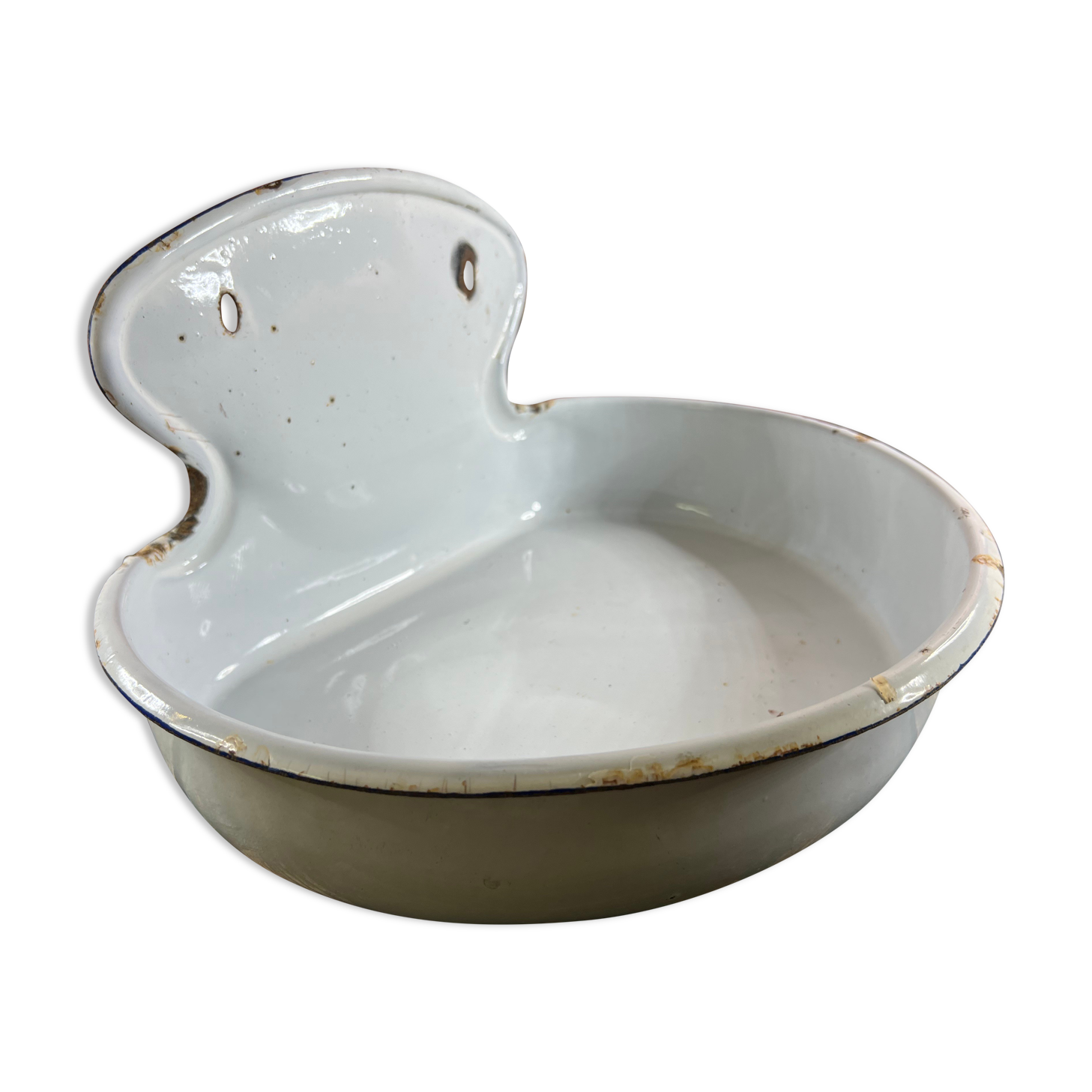 Old white enamelled hand washbasin or gardener enamel garden
