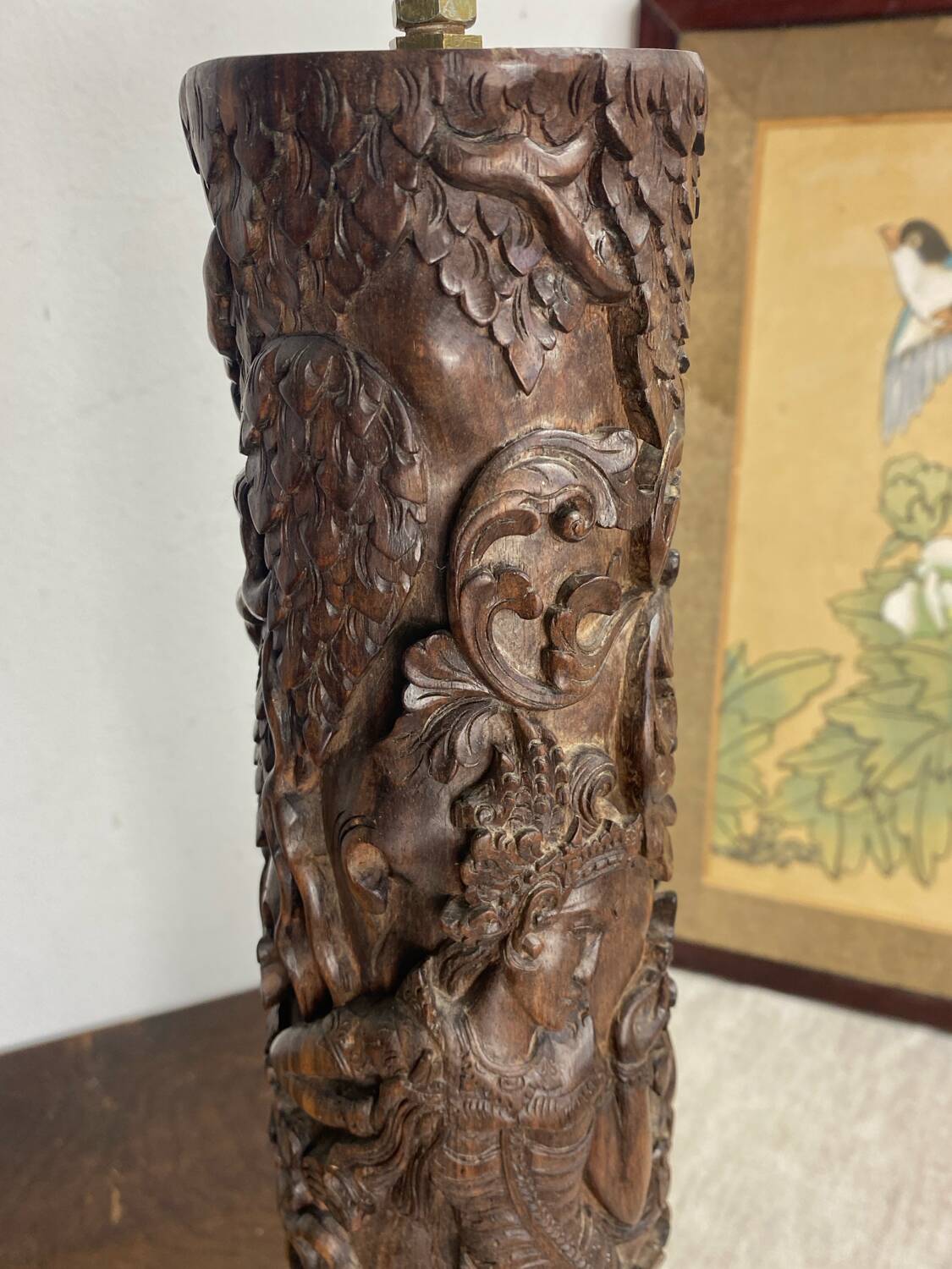 Carved wooden Balinese lamp base