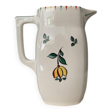 Vintage multicoloured ceramic water jug - Hungarian folk decoration, 1960s