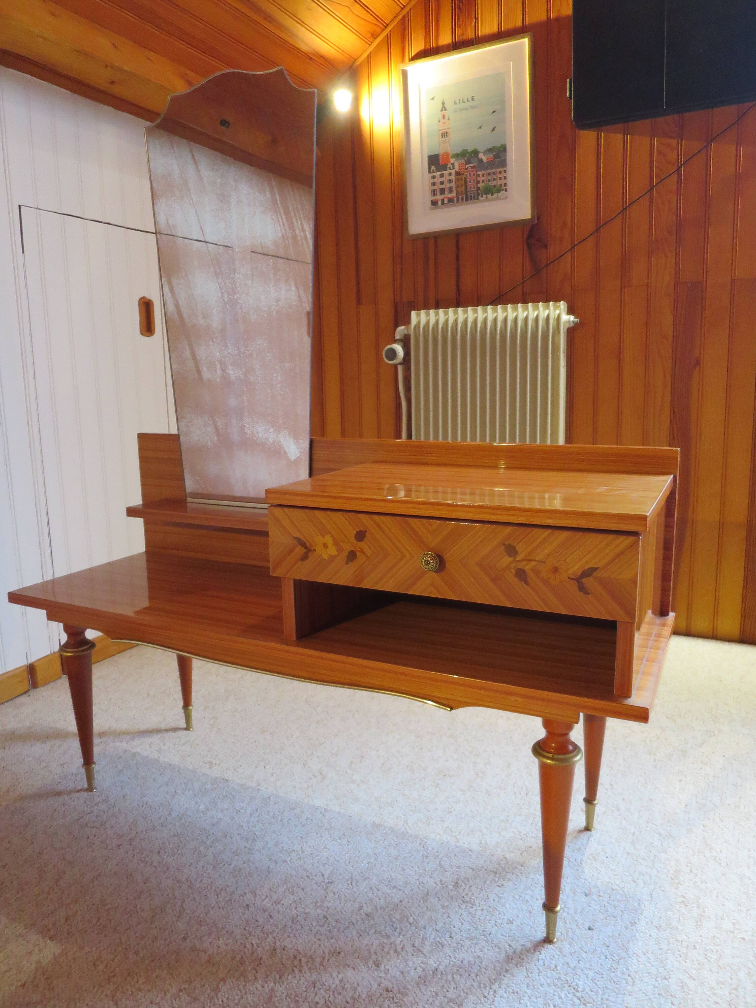 Console dressing table - hall furniture - drawer and mirror - 60s - vintage - modernist