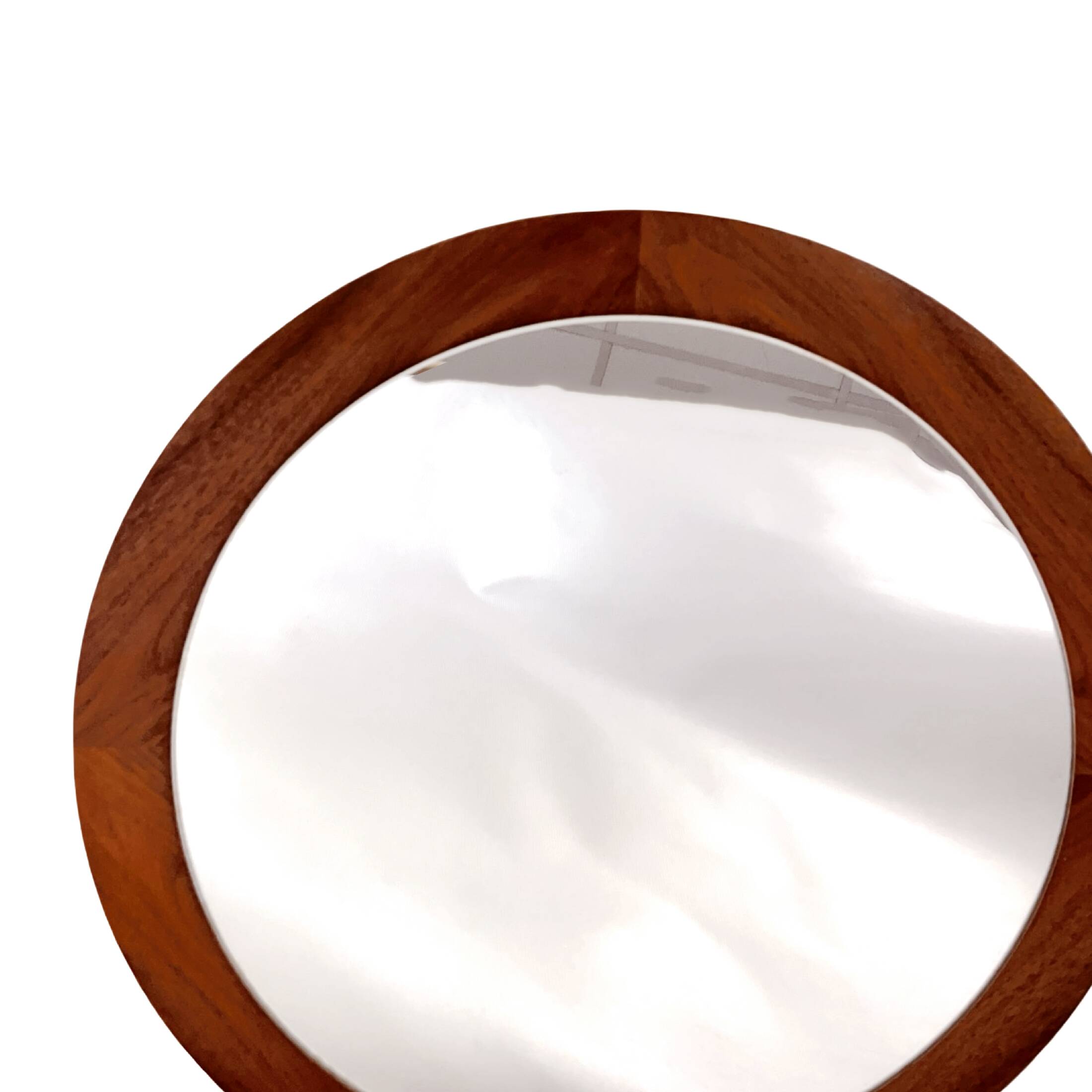 Round vintage mirror with wooden frame Scandinavian style Denmark 1960s