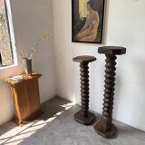 Paire de piédestal colonnes vis de pressage chêne 1900