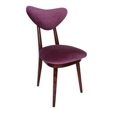 Mid-Century heart-shaped chair in plum velvet and beech wood, Poland, 1960s