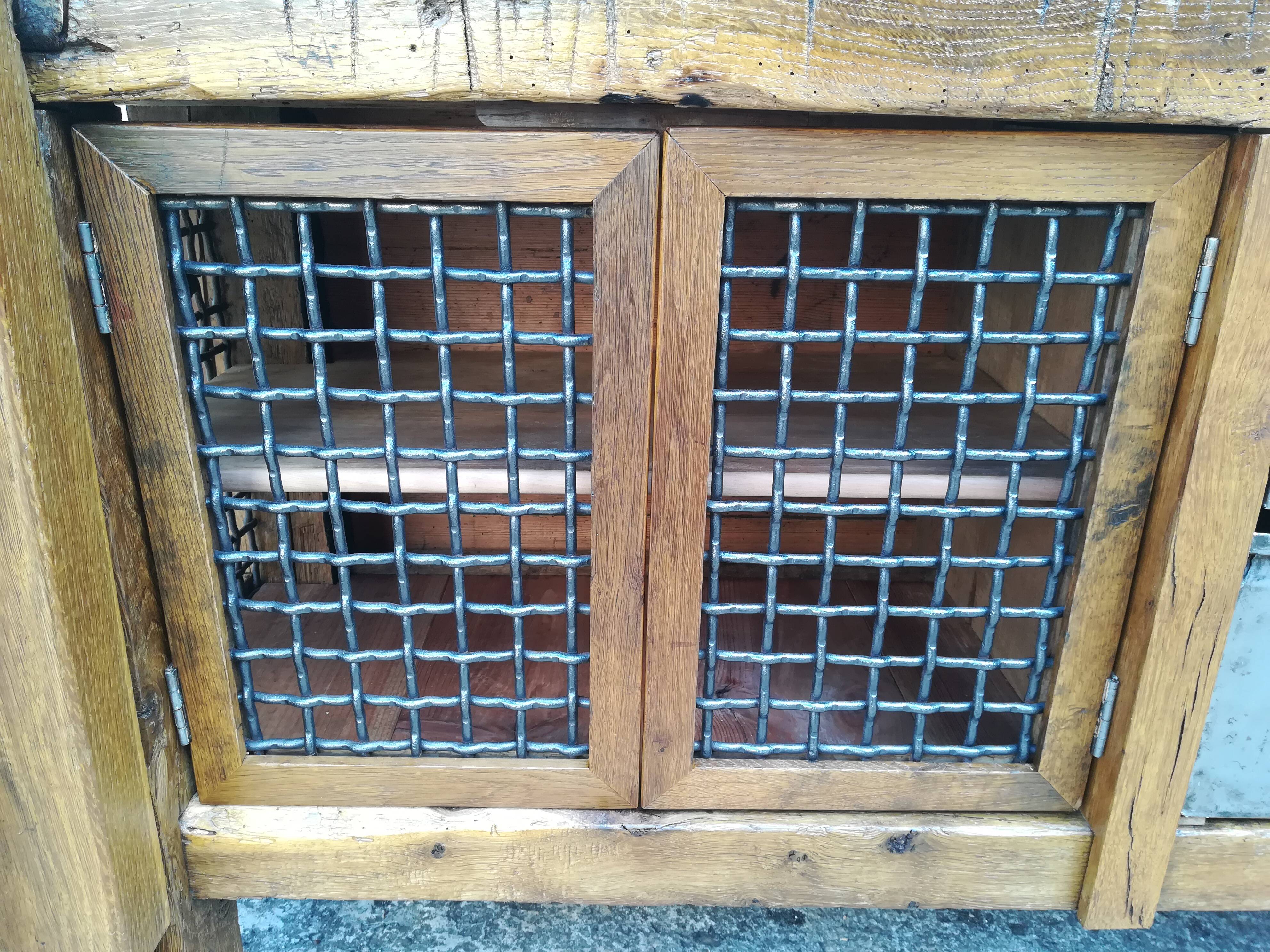 Oak and metal workbench