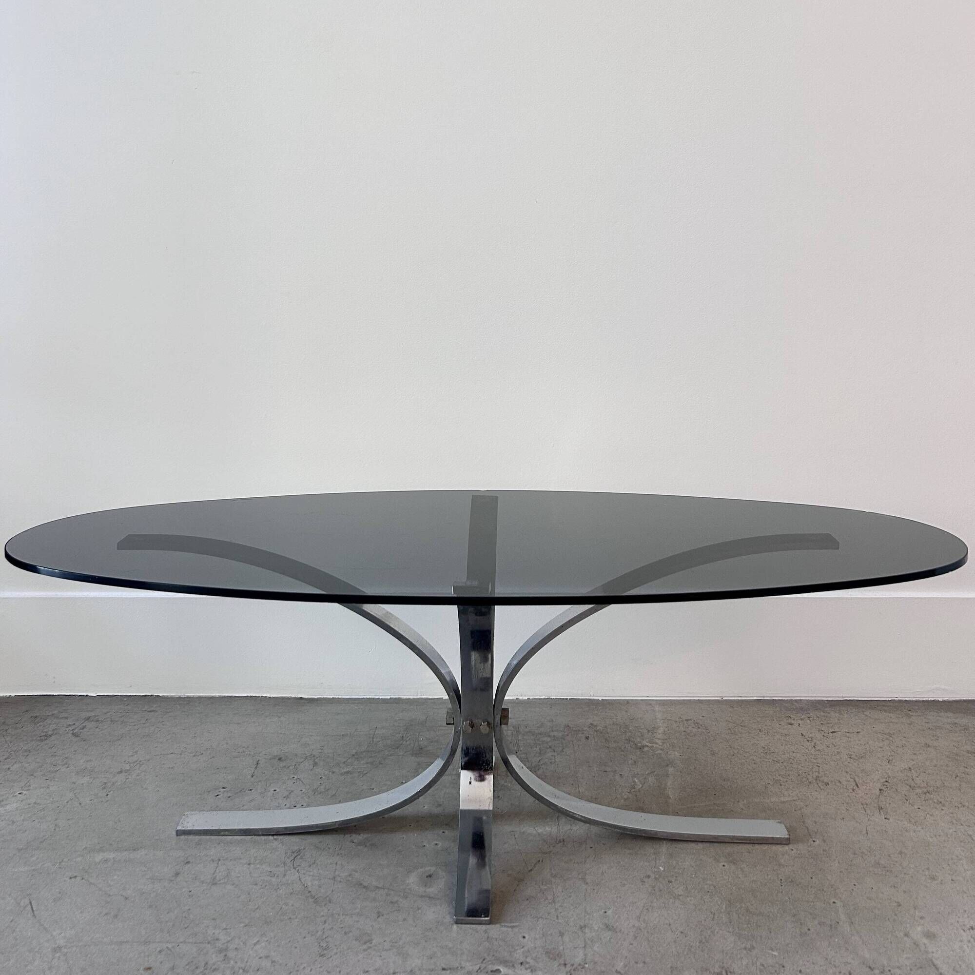 seventies coffee table with chrome and smoked glass