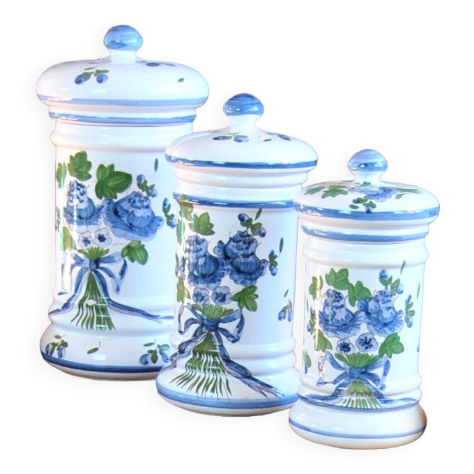Set of 3 hand-painted cotton pots