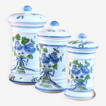 Serie de 3 pots à cotons peints à la main