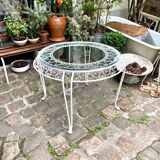 Garden furniture in white wrought iron and beveled glass early twentieth century