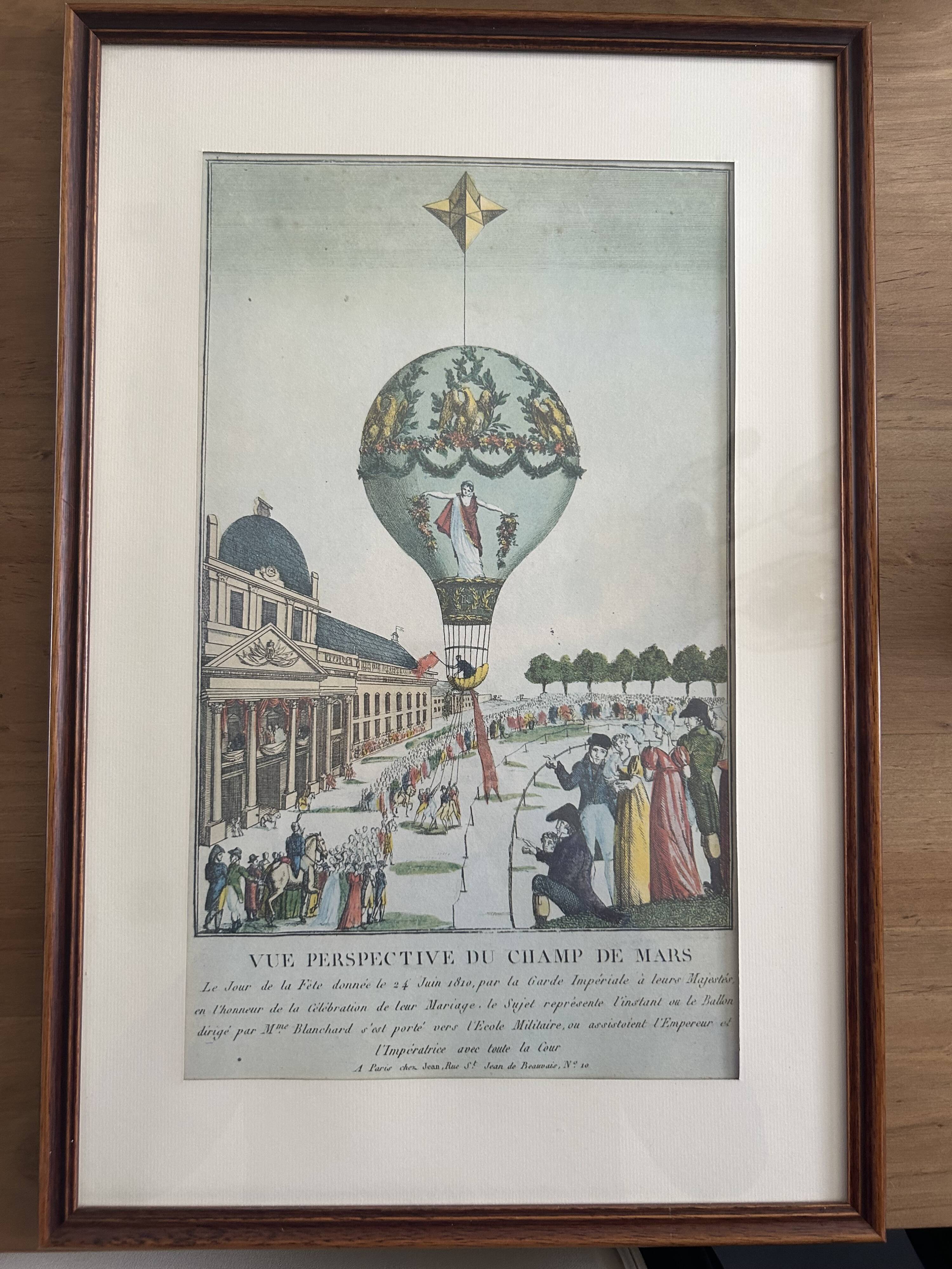 Old engraving – Perspective view of the Champ de Mars – Balloon ascent