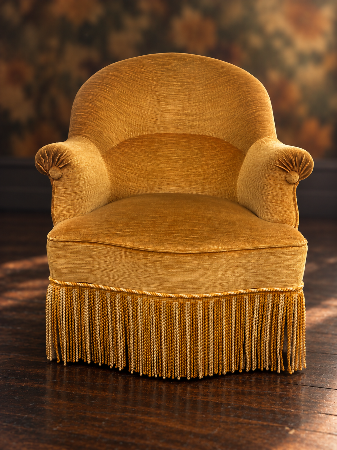 Napoleon III toad chair in mustard velvet – Solar elegance