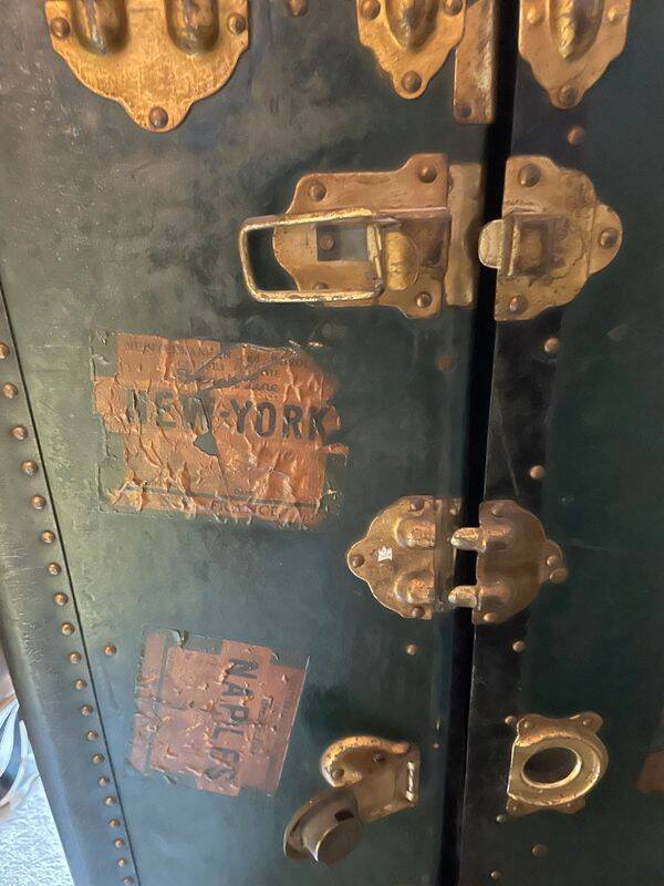 1930s travel trunk art deco fabric