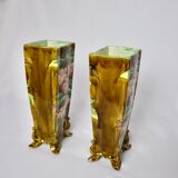 Paire de vases en faïence fleuris