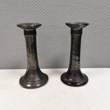 A set of ceramic candlesticks in bluish metallic glaze, Denmark 1980s