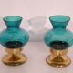 Pair of Scandinavian candlesticks in brass and coloured glass