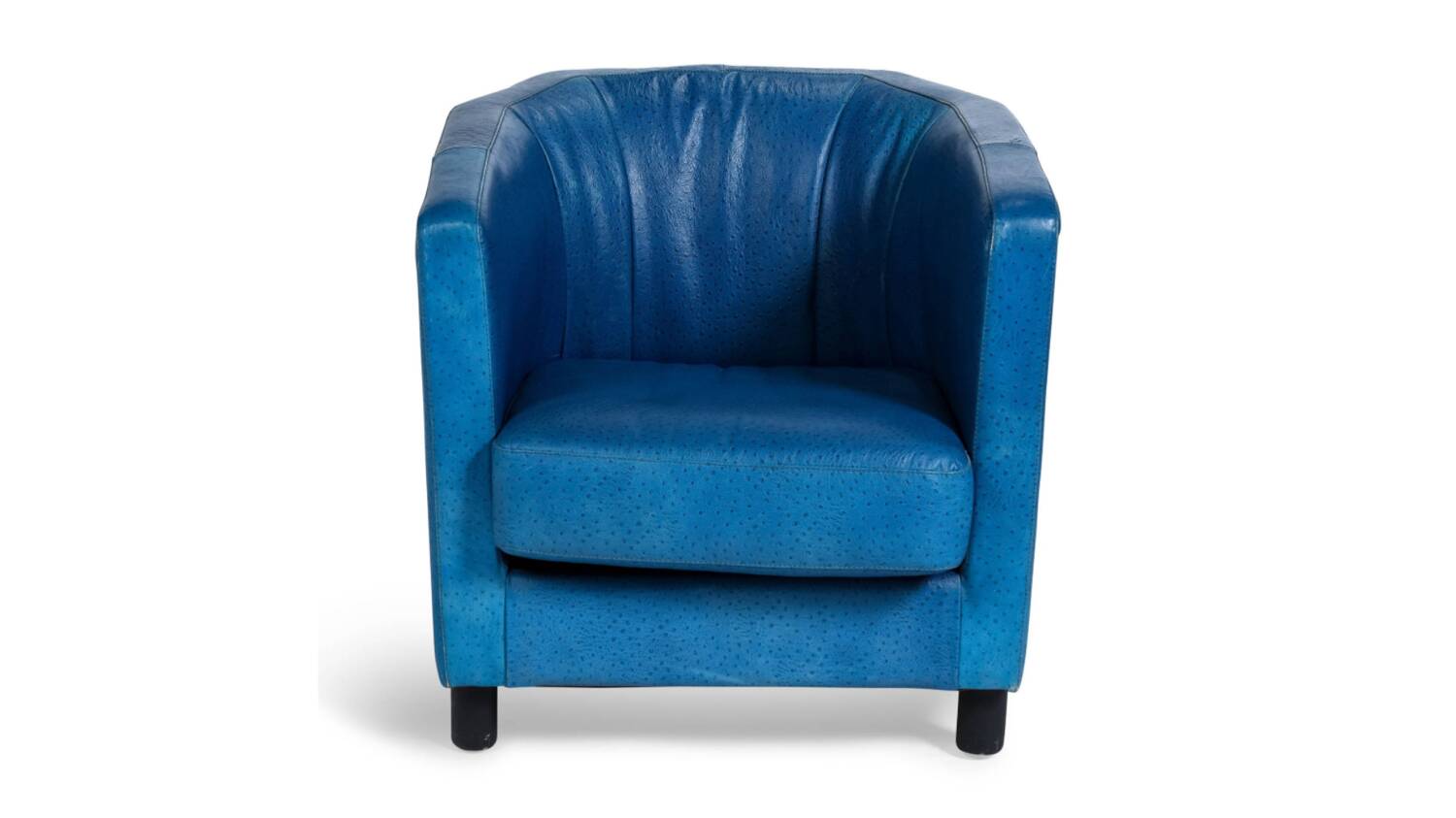 Fauteuil en cuir d'autruche bleu par Gérard Guermonprez