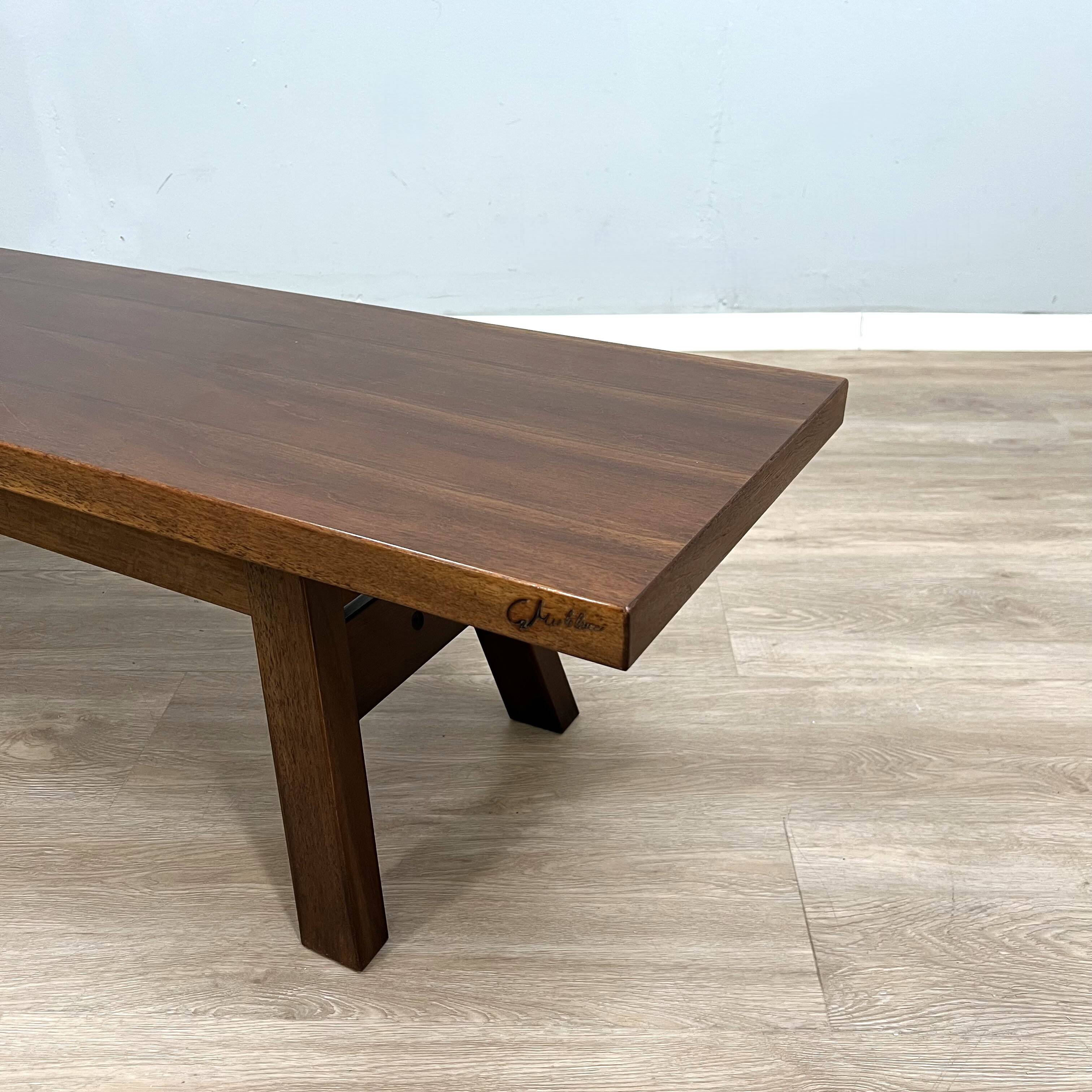 Michelucci brutalist design solid walnut bench 1970s