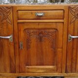 Narrow Art Deco sideboard in light walnut with gray marble top