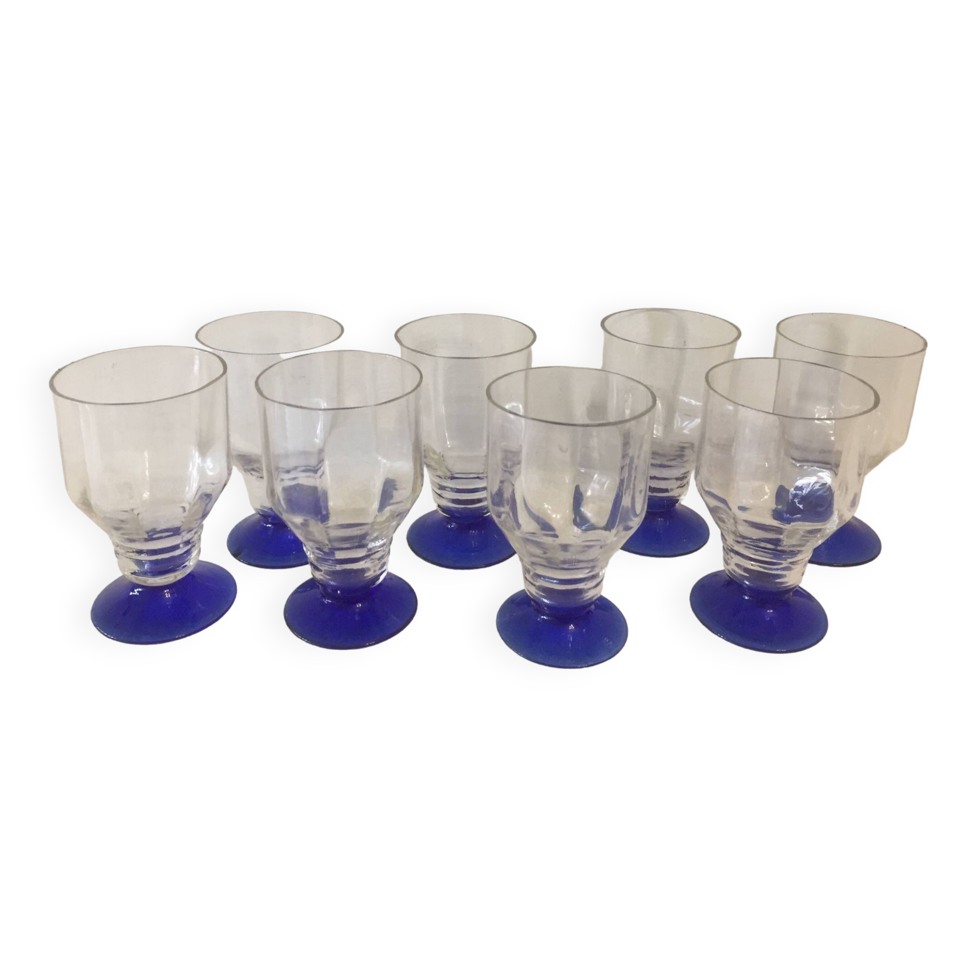 8 glasses - digestive liqueur aperitif - blue foot - art deco -