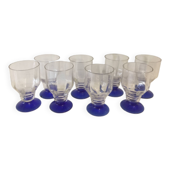 8 glasses - digestive liqueur aperitif - blue foot - art deco -