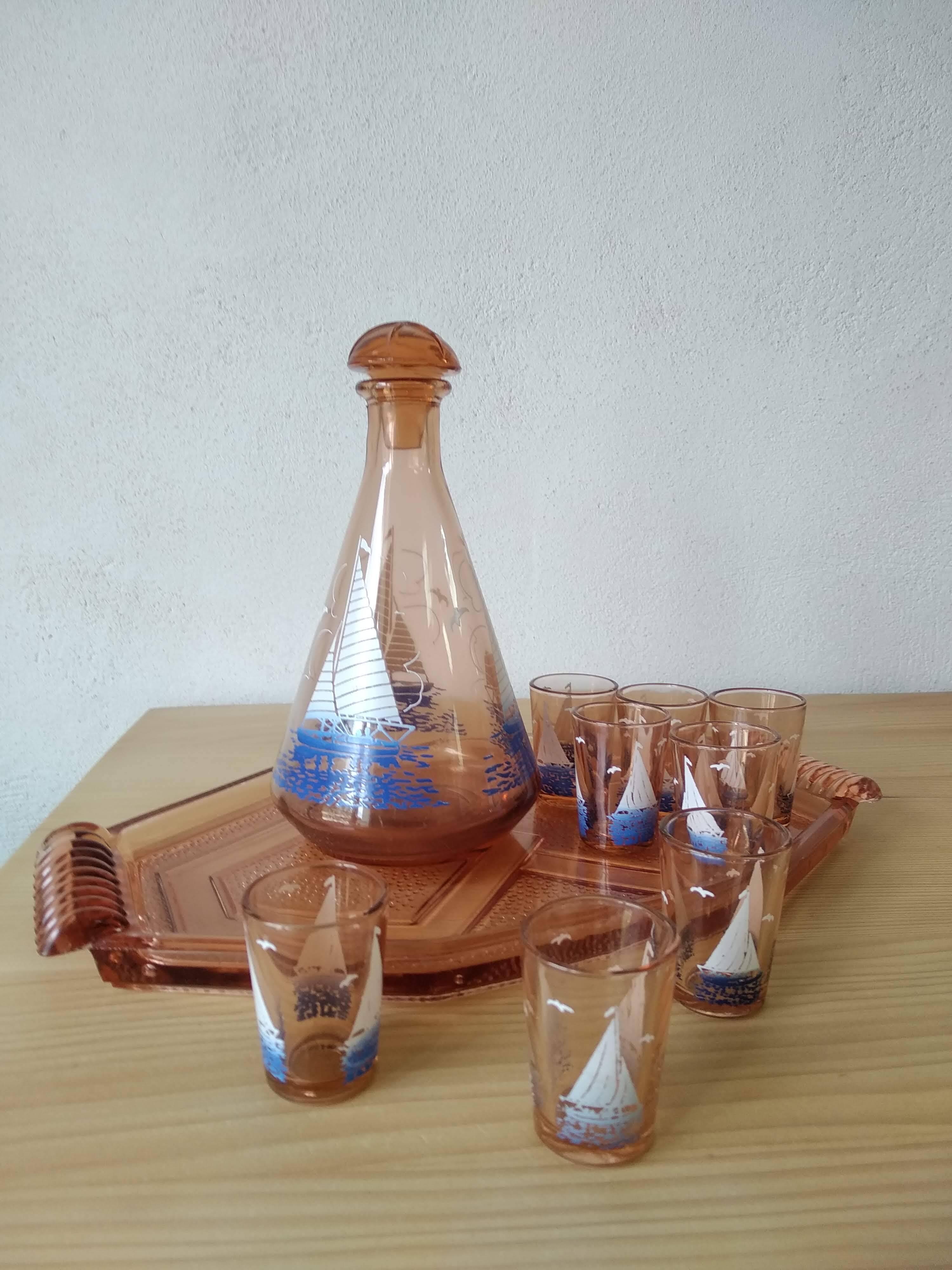 Art Deco liqueur service with boat motif