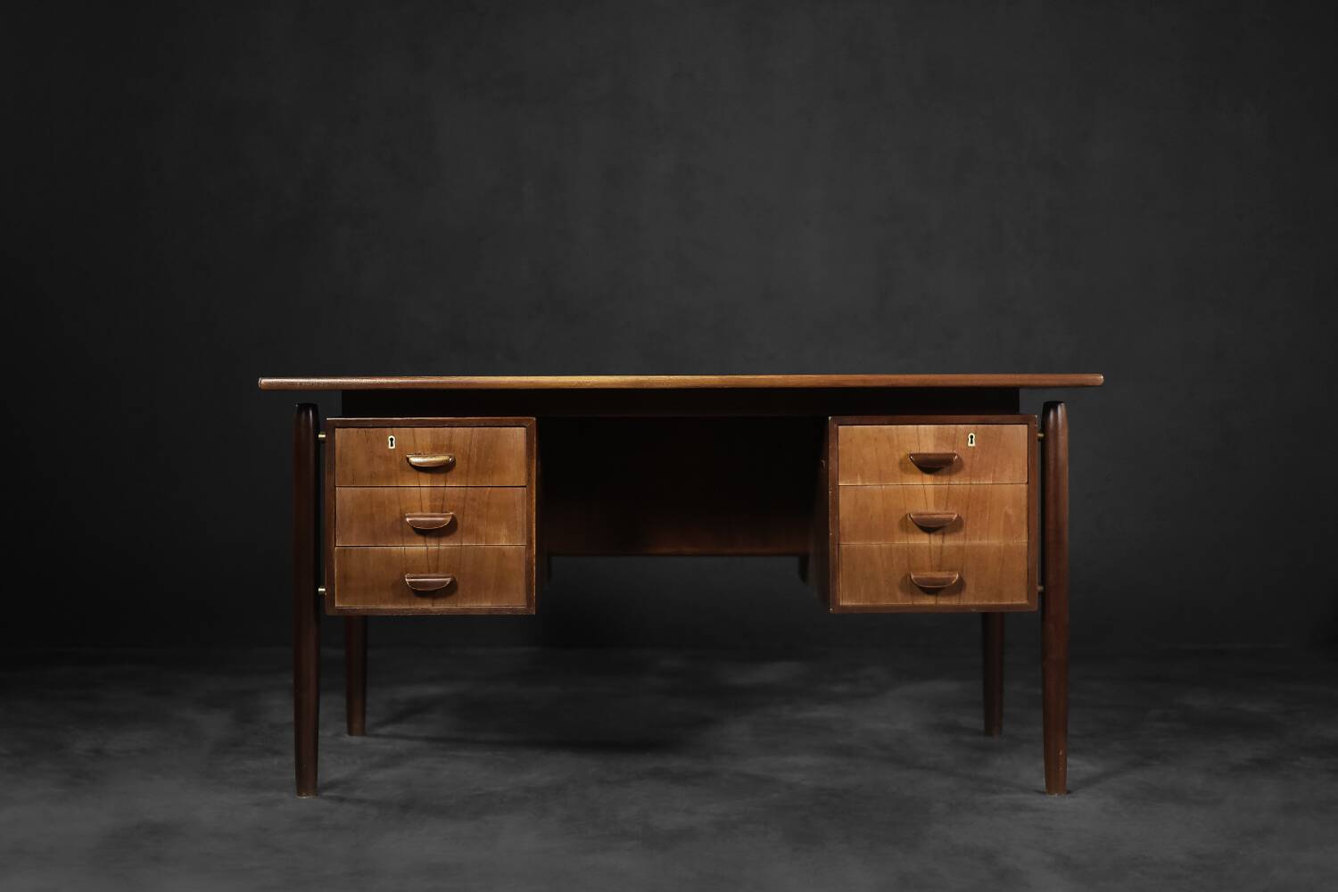 Mid-Century Danish Scandinavian Modern Teak Bilateral Desk with Drawers, 1960s