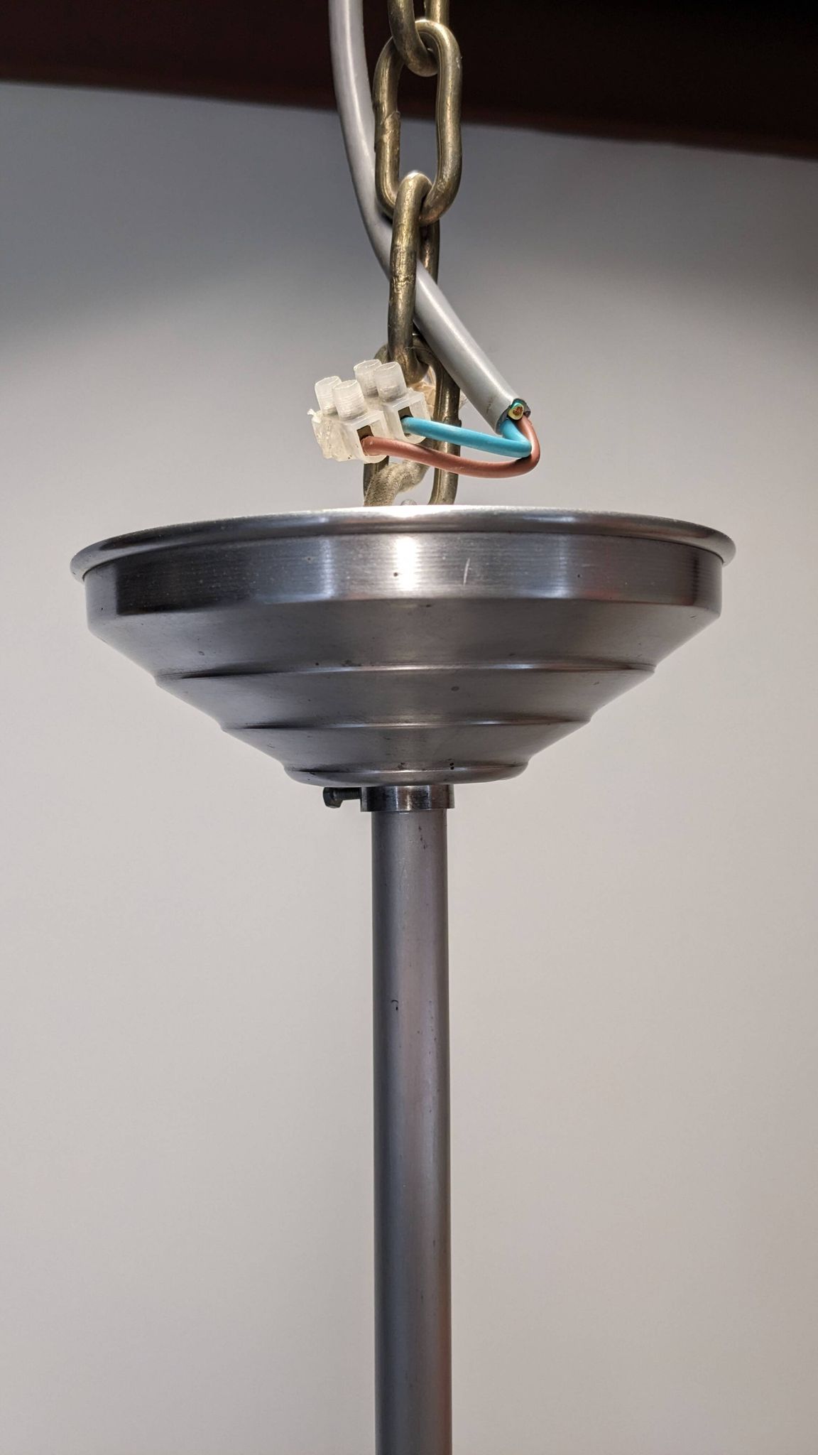 XL Art Deco white opaline ball pendant light, France circa 1920