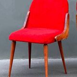 chaise années 60 en fausse fourrure et bois vernis