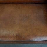 Sheepskin Leather 2-Seater Art Deco Sofa