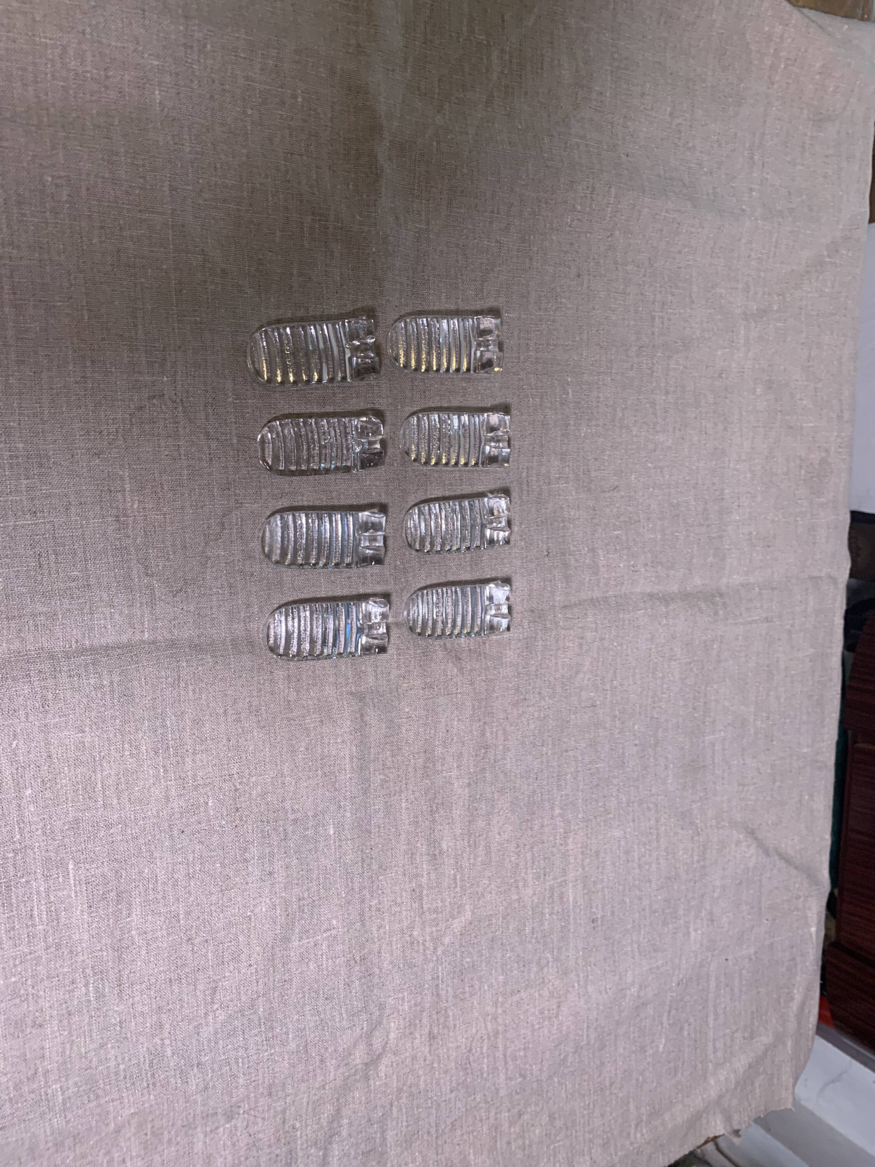 8 knife holders in transparent molded glass, patented SGDG vintage 1960