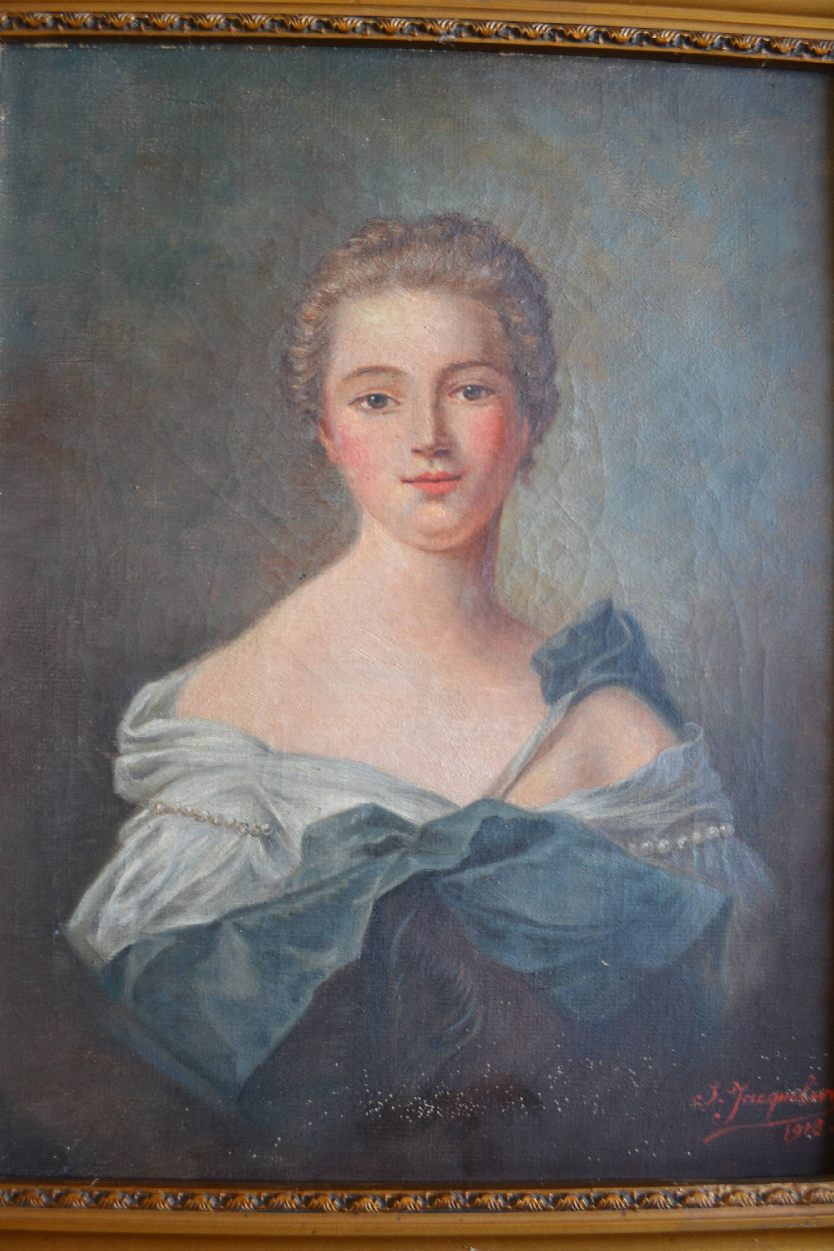 Portrait of Madame de Pompadour as Diana after Nattier painting HST