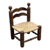 Low chair in oak and straw vintage design 60s