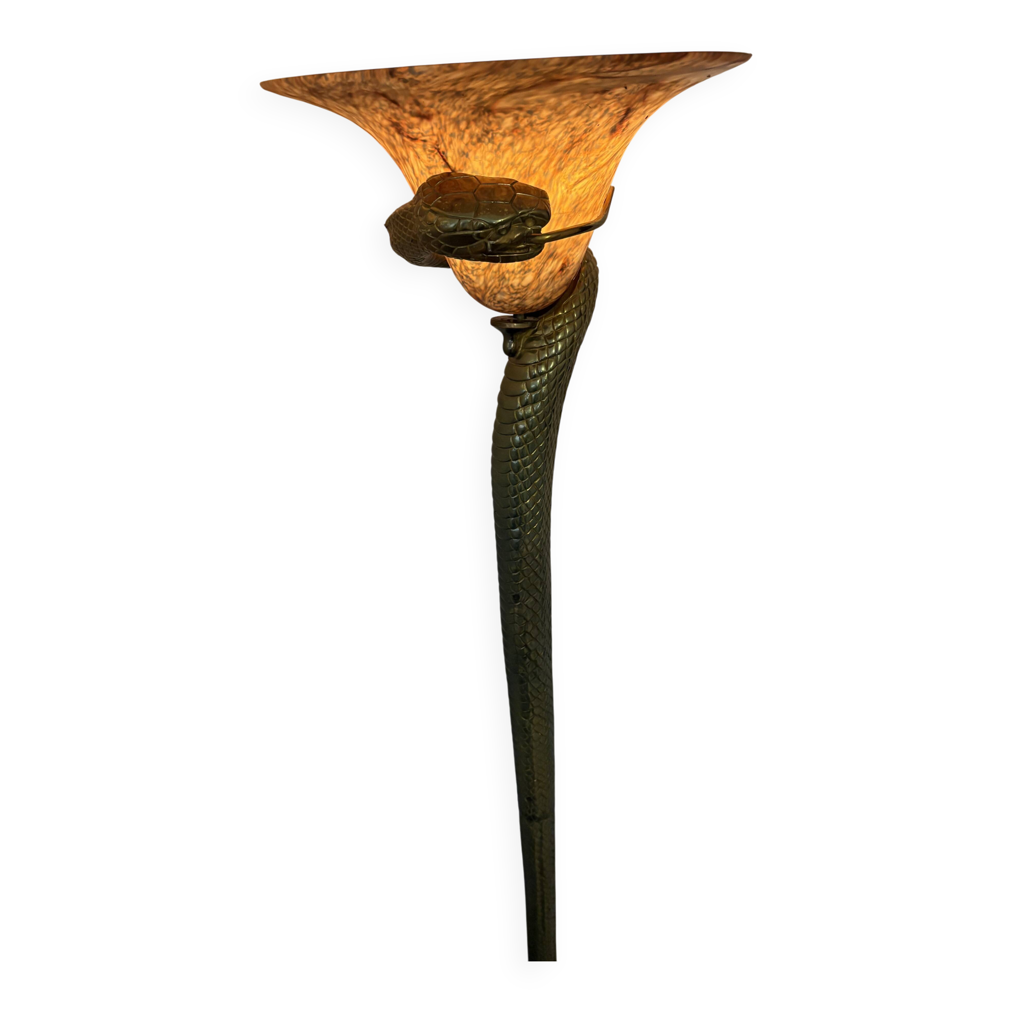 Tentacion Floor Lamp in Bronze and Opaline Edgard Brandt