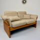Old sofa in solid elm and vintage 80s design fabric Seltz France