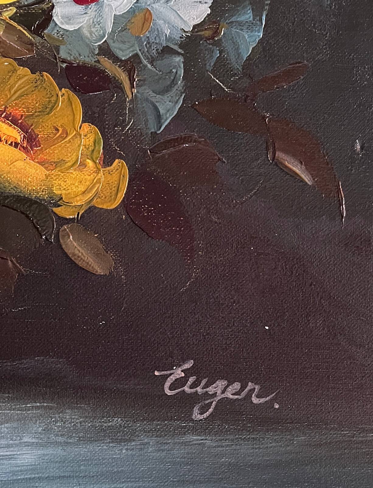 HST painting "Bouquet of flowers in a vase" signed + cadere ec. XX°