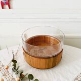 Large Scandinavian glass and wood salad bowl BLOMBERG GOTENE SWEDEN