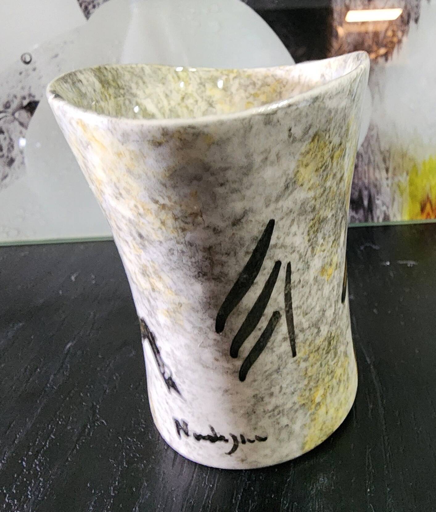 set of jug and ceramic cup handmade decorated with gazelle and deer