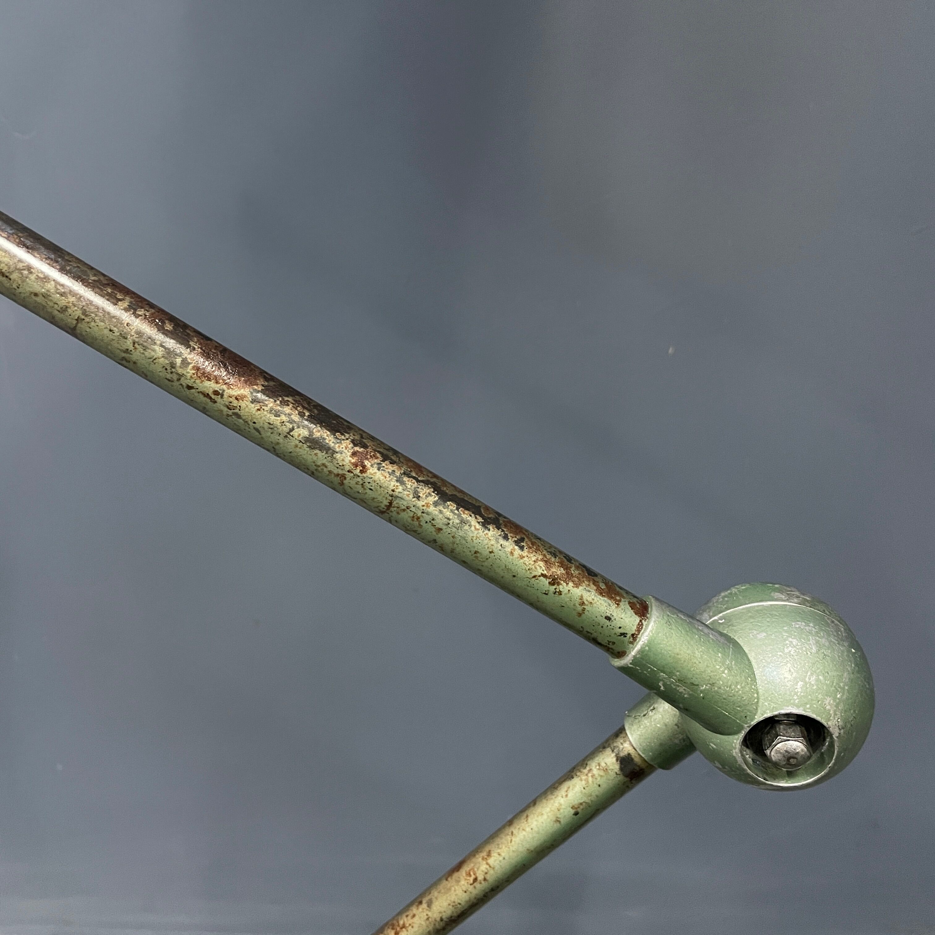 3 arm vespa green patina Jieldé lamp on cast iron base