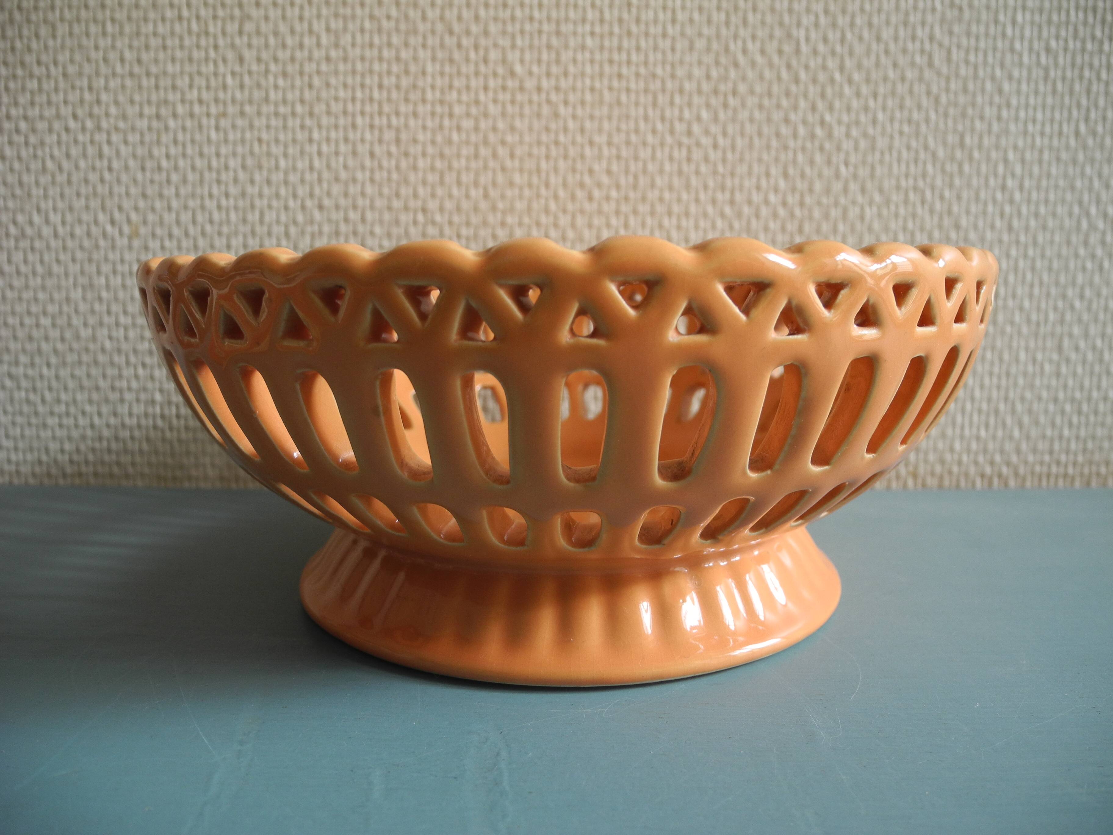 Old basket bowl earthenware vintage decorative earthenware basket