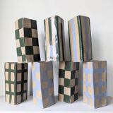 Check, Stripe & Gingham Large Square Vases - Green