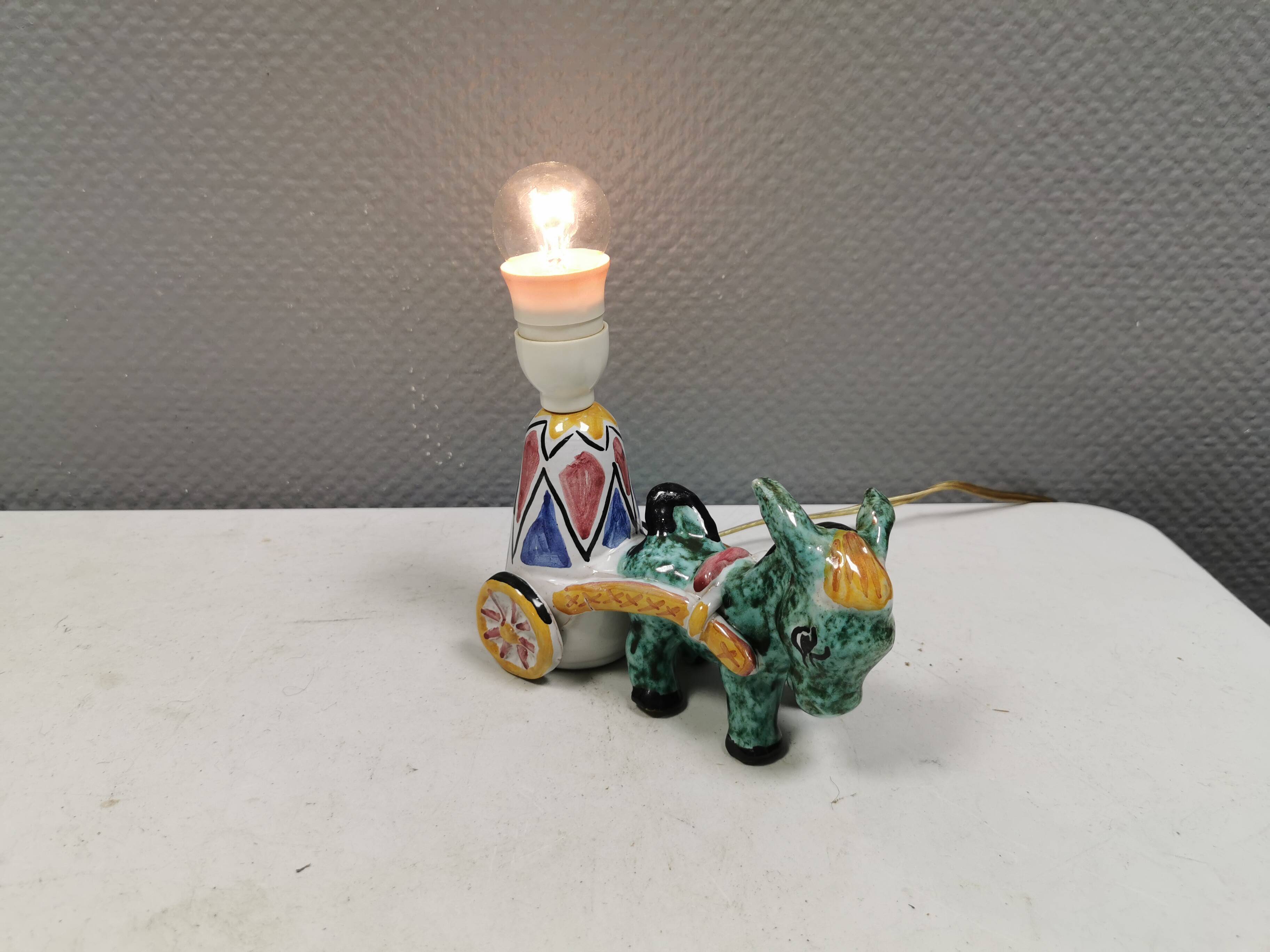 Unique "donkey" table lamp in ceramic with a harlequin pattern, Italy 1970s
