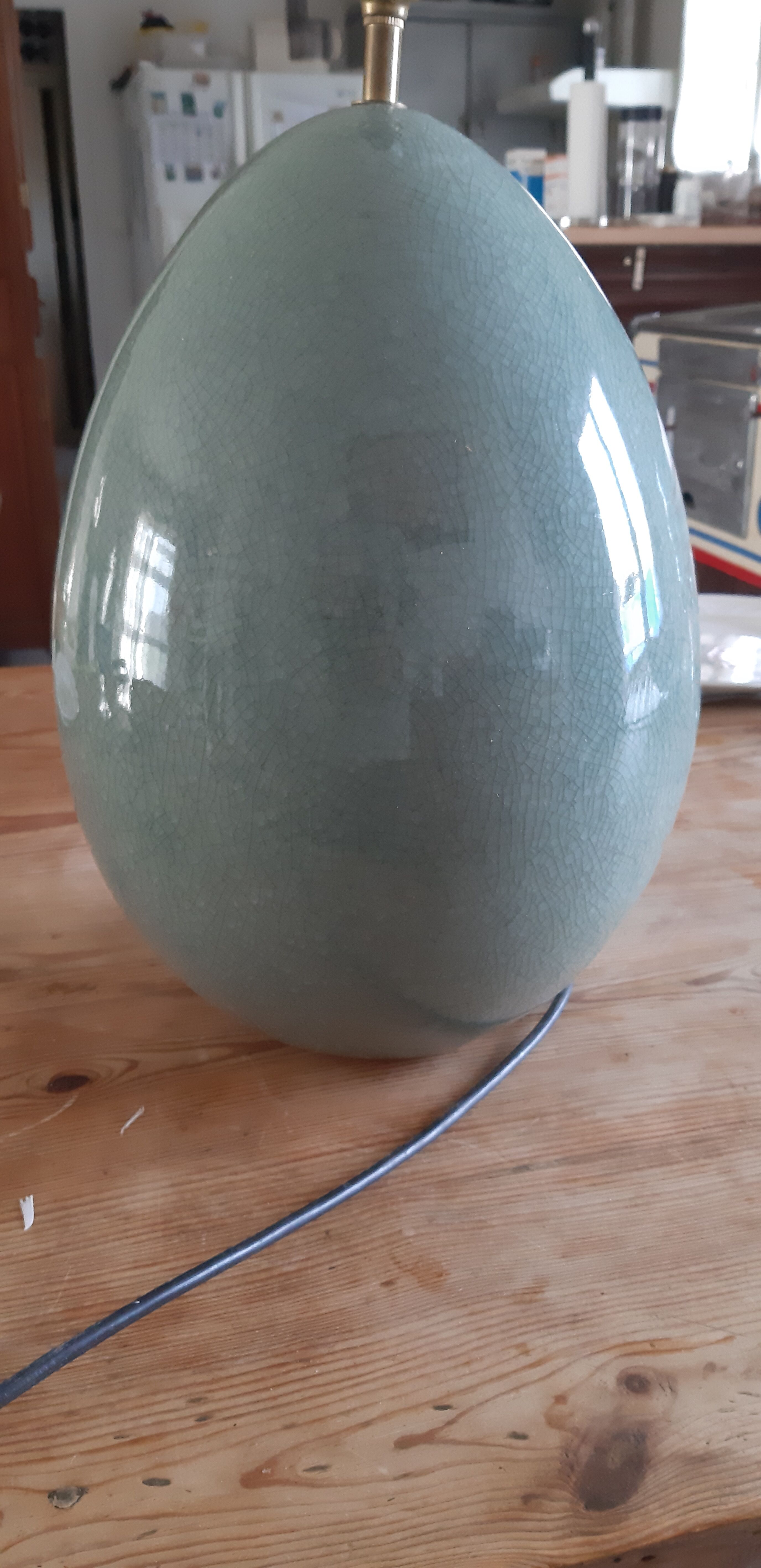 Celadon green cracked earthenware egg lamp foot