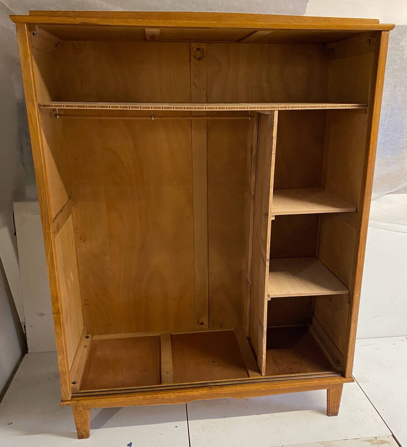 Vintage wardrobe with compass feet, sliding doors