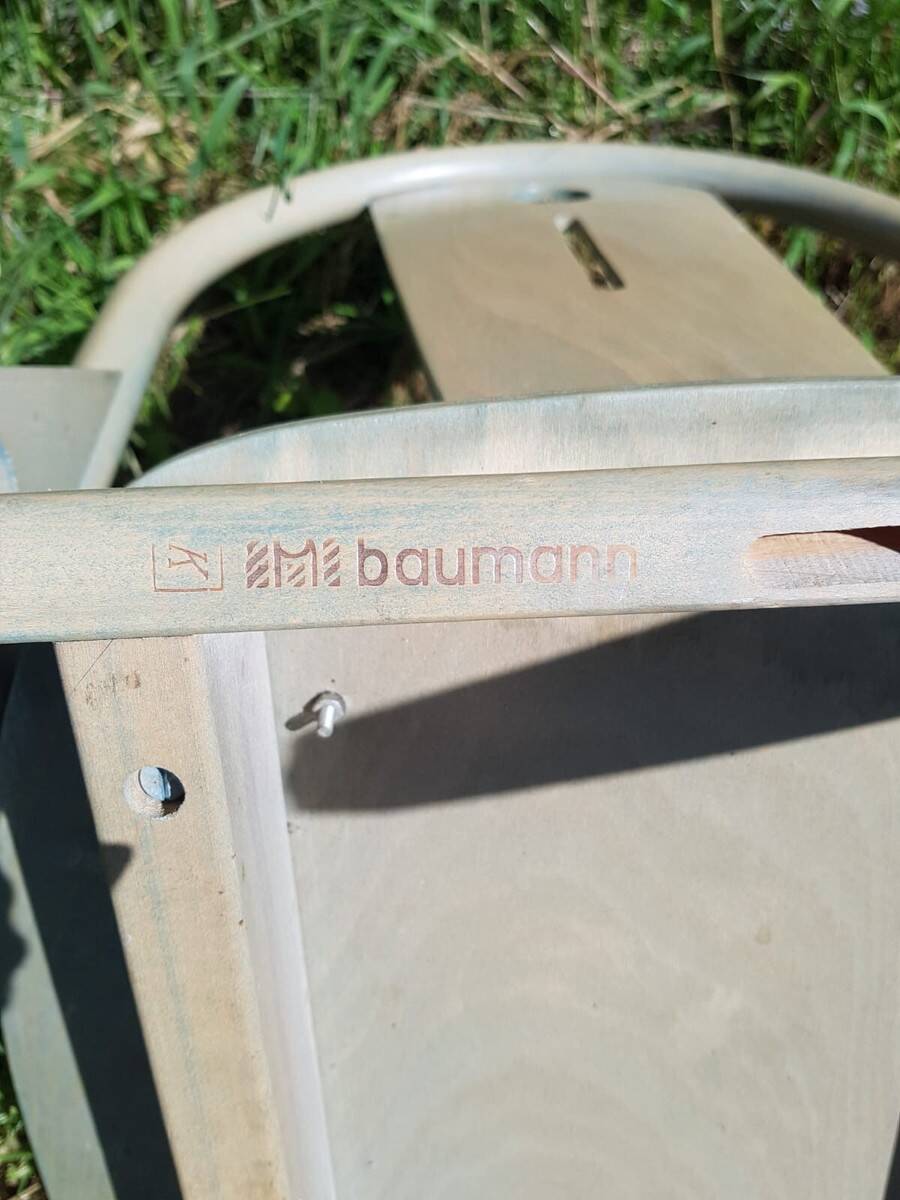 Antique baumann chair, argos model, green wood + light beige seat, 80