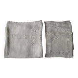 Nappe a thé ancienne brodée+6serviettes assorties