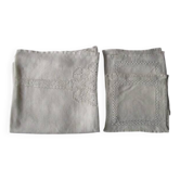 Antique embroidered tea tablecloth + 6 matching napkins