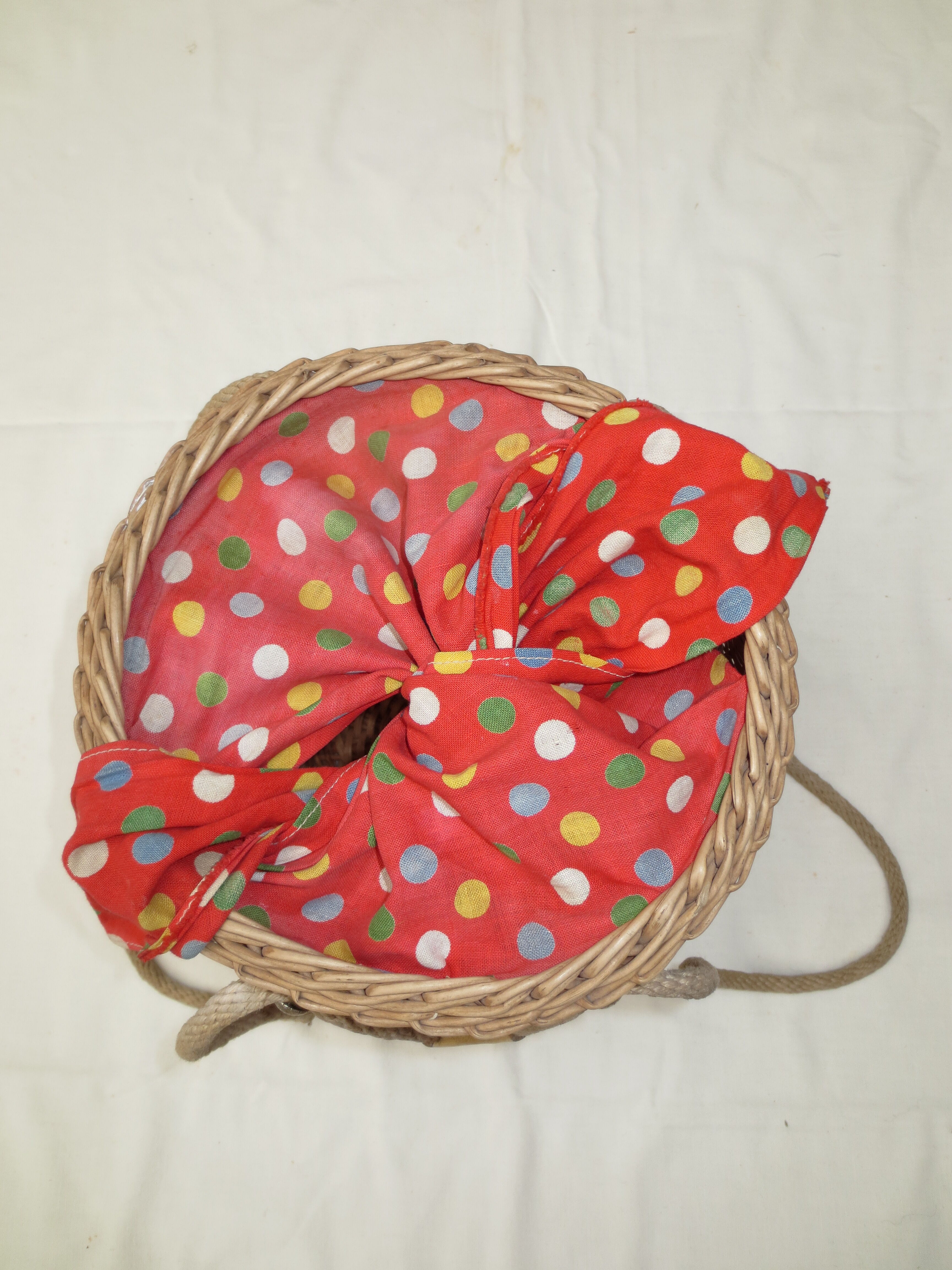 Vintage rattan basket for knitting and work
