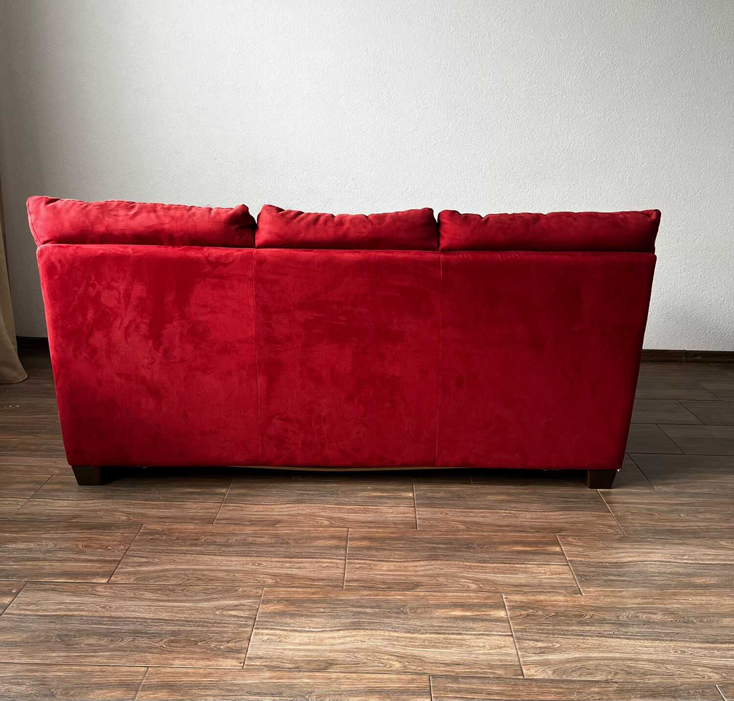Vintage 3 Seat Red Velour Sofa, Ikea 1990s