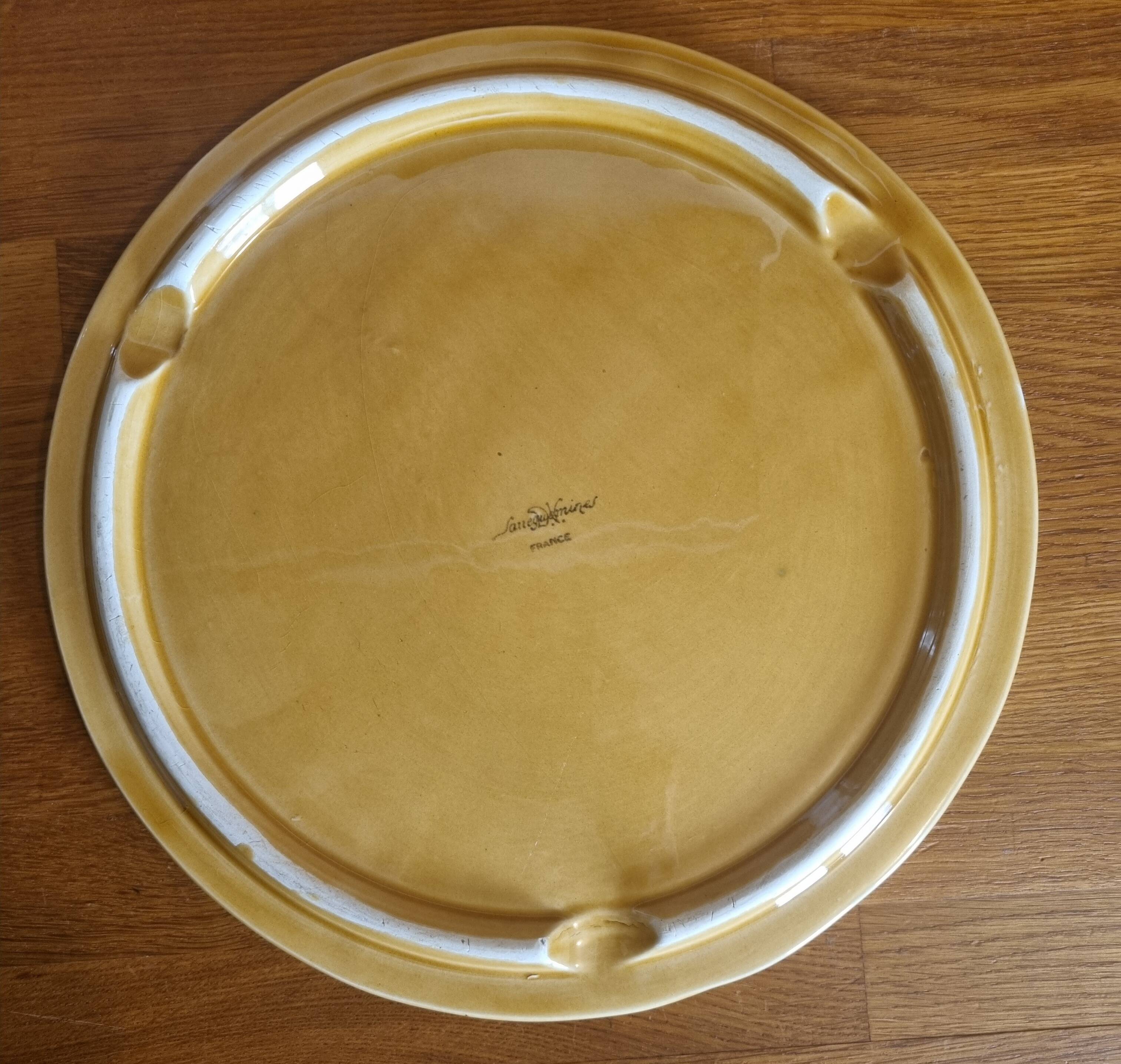 Vintage earthenware trivet from Sarreguemines Barbotine woven basket