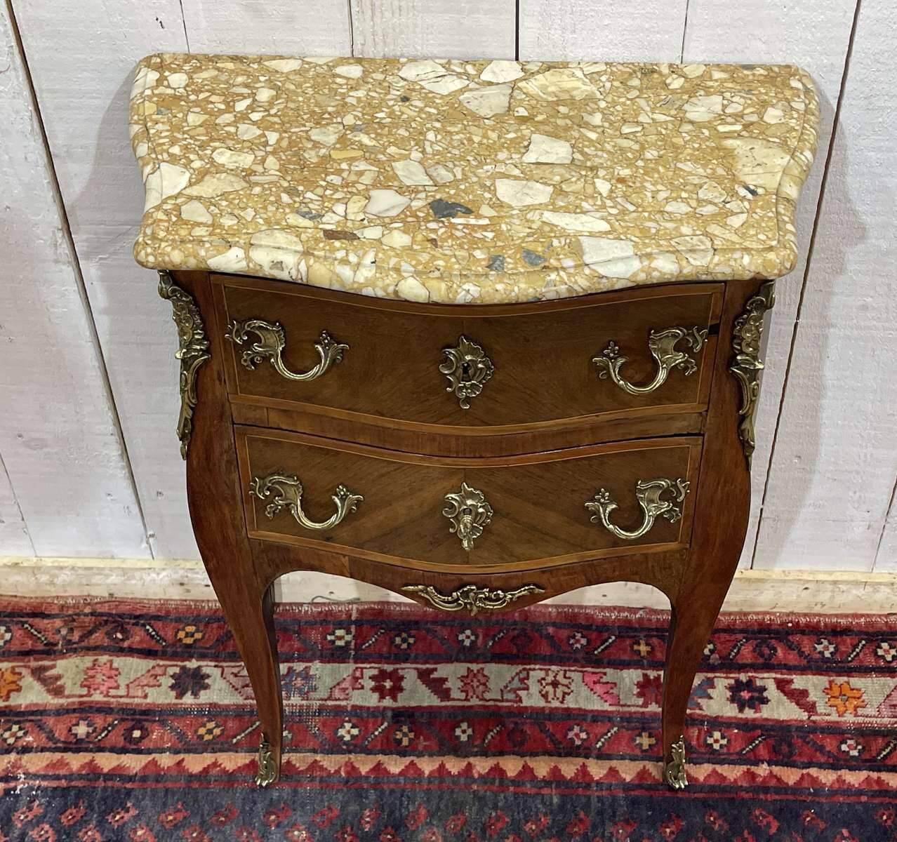 Late 19th-century Louis XV commode in oak, rosewood, and marble top